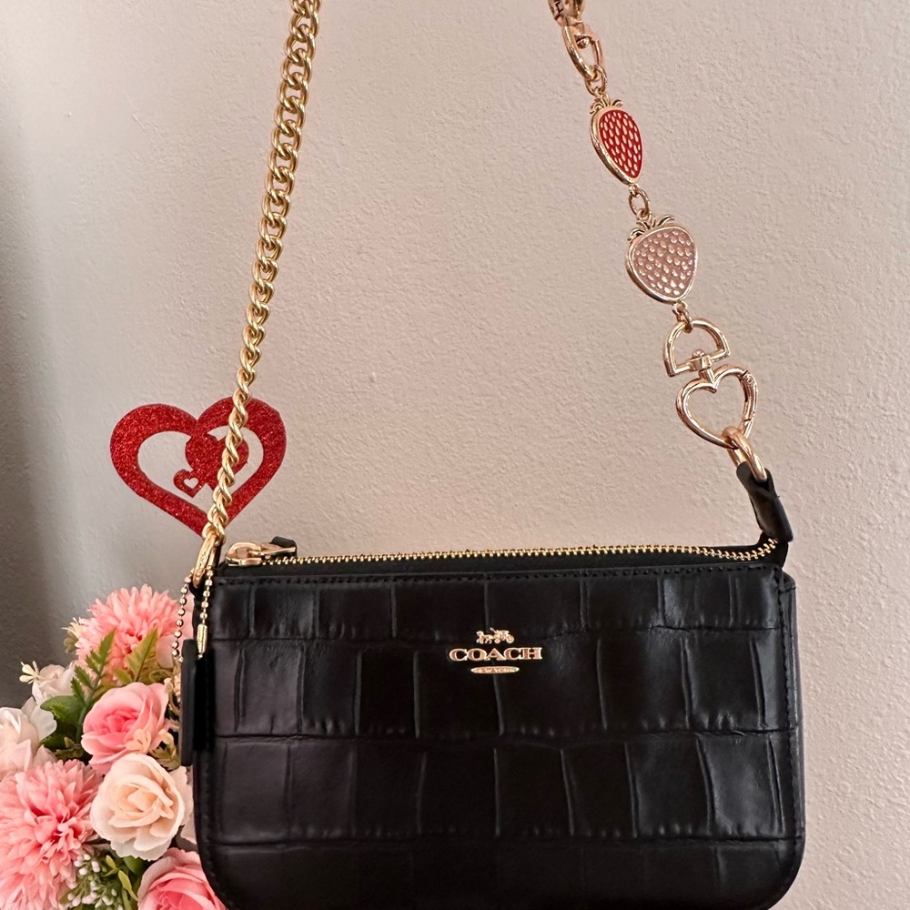 Coach Black Croc-Embossed Shoulder Bag